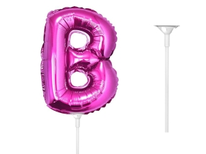 BALON LITERA B RÓŻOWY 14'' 36cm + PATYK