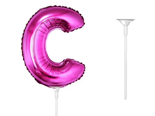 BALON LITERA C RÓŻOWY 14'' 36cm + PATYK