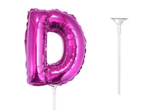 BALON LITERA D RÓŻOWY 14'' 36cm + PATYK