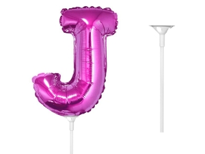 BALON LITERA J RÓŻOWY 14'' 36cm + PATYK