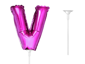 BALON LITERA V RÓŻOWY 14'' 36cm + PATYK