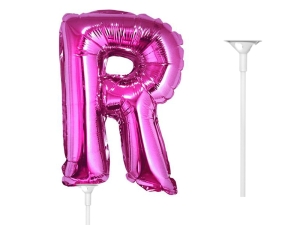 BALON LITERA R RÓŻOWY 14'' 36cm + PATYK