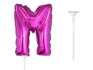 BALON LITERA M RÓŻOWY 14'' 36cm + PATYK