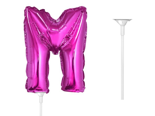 BALON LITERA M RÓŻOWY 14'' 36cm + PATYK