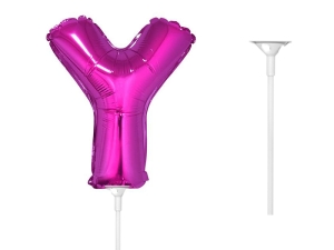 BALON LITERA Y RÓŻOWY 14'' 36cm + PATYK