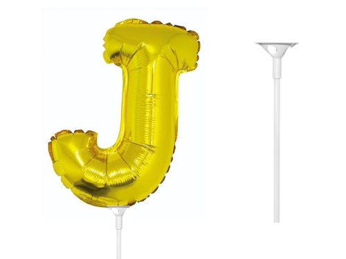 BALON LITERA J ZŁOTY 14'' 36cm + PATYK