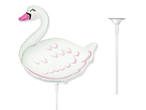 BALON ŁABĘDŹ BIAŁY 14'' 36cm + PATYK