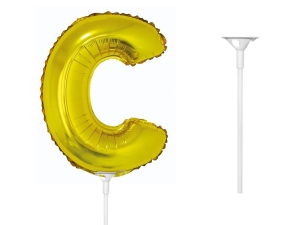 BALON LITERA C ZŁOTY 14'' 36cm + PATYK