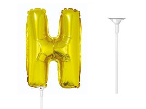 BALON LITERA H ZŁOTY 14'' 36cm + PATYK