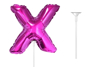 BALON LITERA X RÓŻOWY 14'' 36cm + PATYK