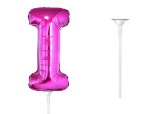 BALON LITERA I RÓŻOWY 14'' 36cm + PATYK