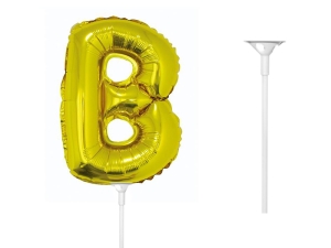 BALON LITERA B ZŁOTY 14'' 36cm + PATYK