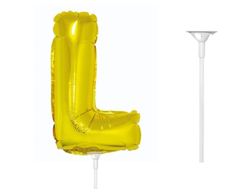 BALON LITERA L ZŁOTY 14'' 36cm + PATYK