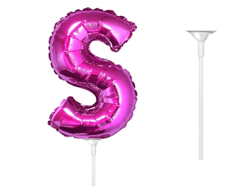 BALON LITERA S RÓŻOWY 14'' 36cm + PATYK