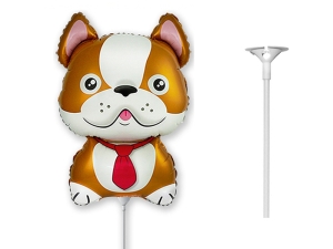 BALON PIES BULLDOG BRĄZOWY 14'' 36cm + PATYK