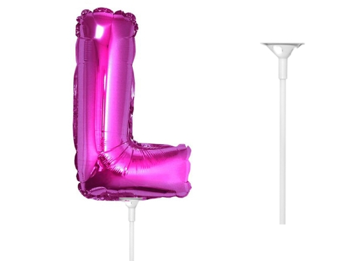 BALON LITERA L RÓŻOWY 14'' 36cm + PATYK