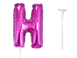 BALON LITERA H RÓŻOWY 14'' 36cm + PATYK