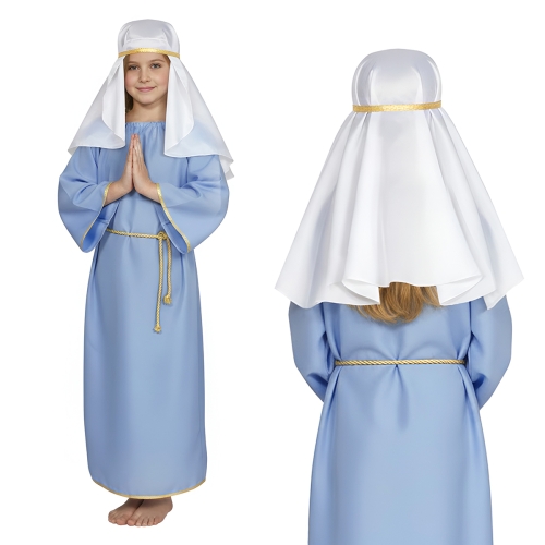 STRÓJ SUKIENKA MARYJA PONGEE BŁĘKITNY 98-110 3el