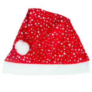 CZAPKA MIKOŁAJA GWIAZDKI CZERWONO-SREBRNA
