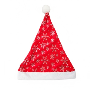 CZAPKA MIKOŁAJA ŚNIEŻYNKI CZERWONO-SREBRNA