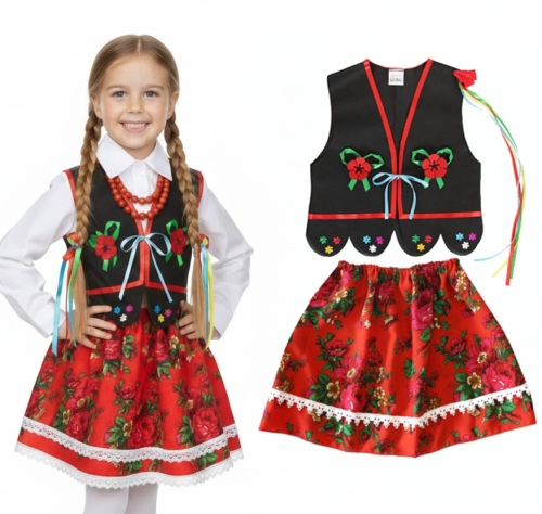 ZESTAW KRAKOWIANKA CZARNO-CZERWONY 134-140 2el