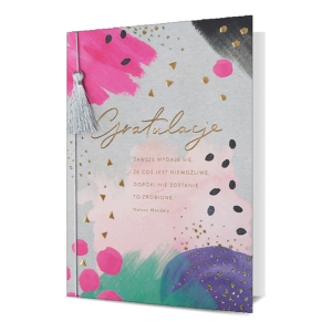 KARTKA GRATULACJE POMPON KOLOROWA 19x13cm