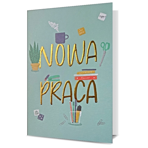KARTKA NOWA PRACA PRZYBORY BIUROWE NIEBIESKA 19x13cm
