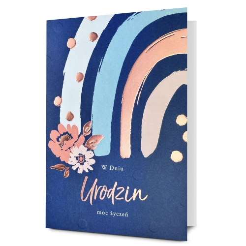 KARTKA URODZINOWA MOC ŻYCZEŃ PASKI GRANATOWA 19x13cm