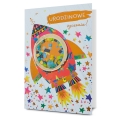 KARTKA URODZINOWA RAKIETA KONFETTI BIAŁA 19x13cm