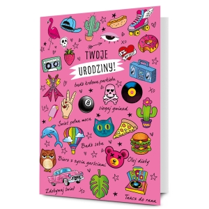 KARTKA URODZINOWA TWOJE URODZINY DUŻA XL RÓŻOWA 48x33cm