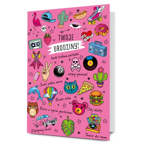 KARTKA URODZINOWA TWOJE URODZINY DUŻA XL RÓŻOWA 48x33cm