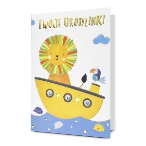 KARTKA URODZINOWA TWOJE URODZINKI LEW NA ŁODZI 19x13cm