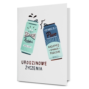 KARTKA URODZINOWA PUSZKI PIWA BIAŁA 19x13cm