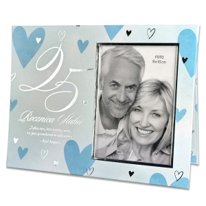 RAMKA NA ZDJĘCIE 25 ROCZNICA ŚLUBU SZARO-NIEBIESKA 22,5x17,5cm