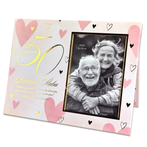 RAMKA NA ZDJĘCIE 50 ROCZNICA ŚLUBU RÓŻOWA 22,5x17,5cm
