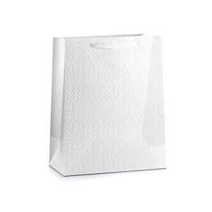 TOREBKA PREZENTOWA LISTKI TŁOCZONA BIAŁA 32x26cm