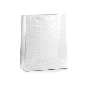 TOREBKA PREZENTOWA LISTKI TŁOCZONA BIAŁA 23x18cm