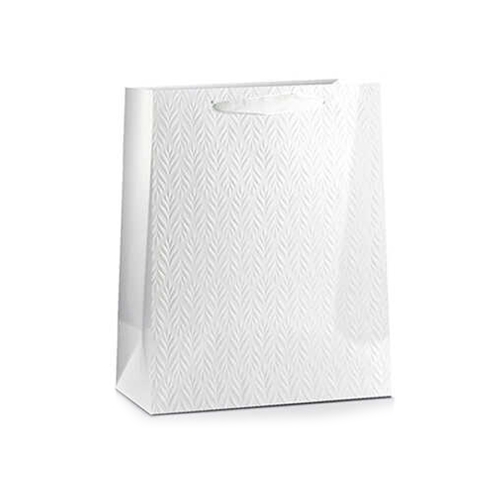 TOREBKA PREZENTOWA LISTKI TŁOCZONA BIAŁA 23x18cm