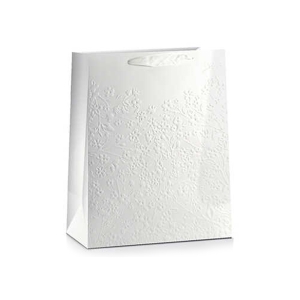 TOREBKA PREZENTOWA MAŁE KWIATKI TŁOCZONA BIAŁA 23x18cm