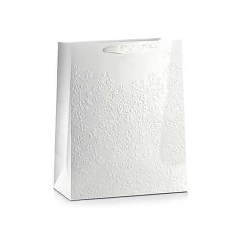 TOREBKA PREZENTOWA MAŁE KWIATKI TŁOCZONA BIAŁA 23x18cm