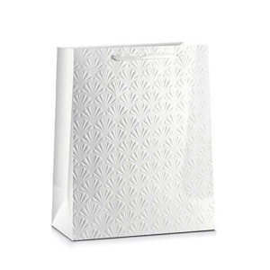 TOREBKA PREZENTOWA MUSZELKI TŁOCZONA BIAŁA 45x33cm