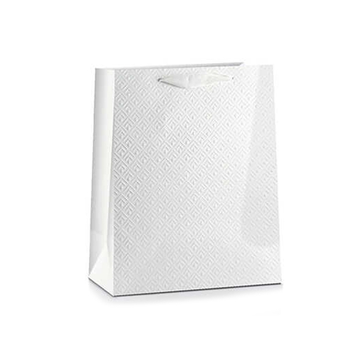 TOREBKA PREZENTOWA ROMBY TŁOCZONA BIAŁA 32x26cm