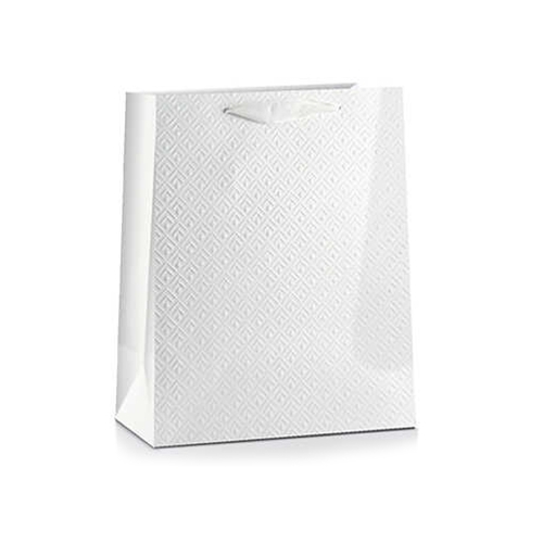TOREBKA PREZENTOWA ROMBY TŁOCZONA BIAŁA 23x18cm