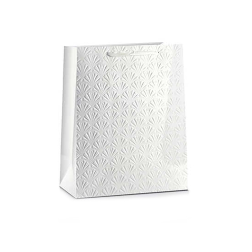 TOREBKA PREZENTOWA MUSZELKI TŁOCZONA BIAŁA 32x26cm