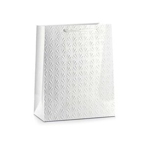 TOREBKA PREZENTOWA MUSZELKI TŁOCZONA BIAŁA 23x18cm