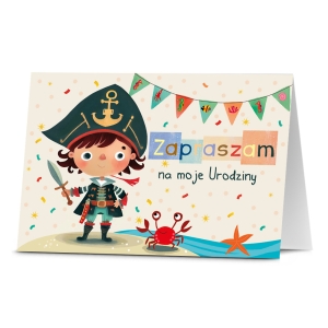 ZAPROSZENIA PIRAT KONFETTI BEŻOWE 10szt