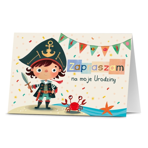 ZAPROSZENIA PIRAT KONFETTI BEŻOWE 10szt