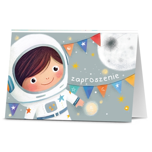 ZAPROSZENIA ASTRONAUTA GIRLANDY SZARE 10szt