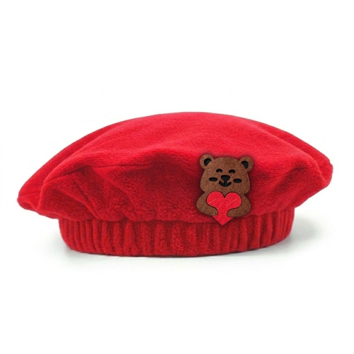 BERET MIŚ Z SERCEM POLAR CZERWONY
