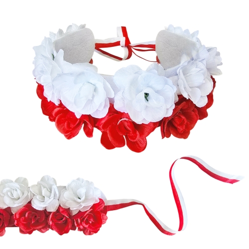 WIANEK OPASKA KWIATY RÓŻYCZKI SZEROKI BIAŁO-CZERWONY